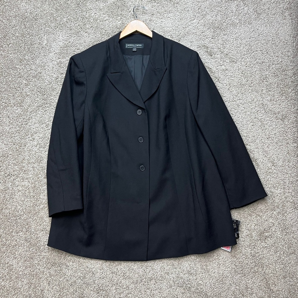 Kasper & Company ASL Blazer Women 20W Black 3-Button Stretch Professional Jacket
